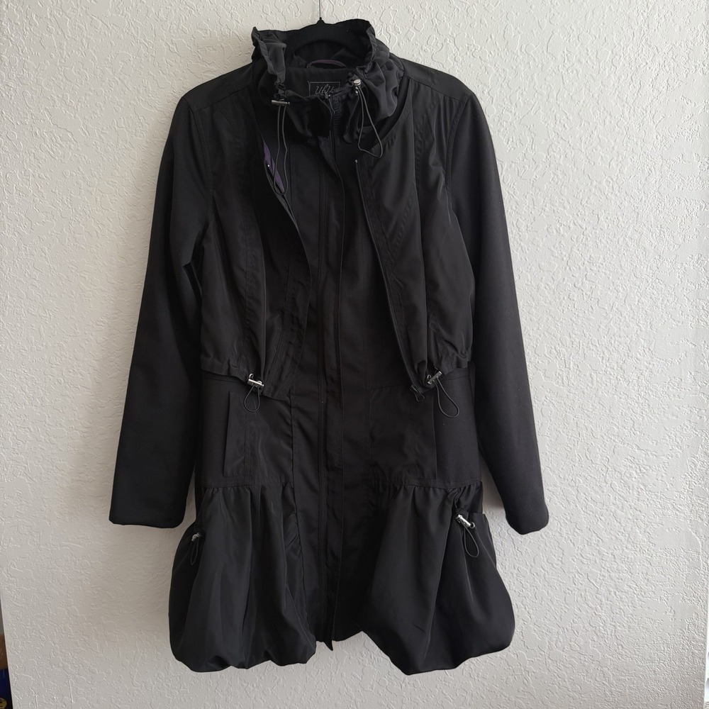 Ubu Coat Artsy Jacket Large Black Bubble Hem Packable Travel Chic Whimsy Unique‎ - Picture 2 of 10